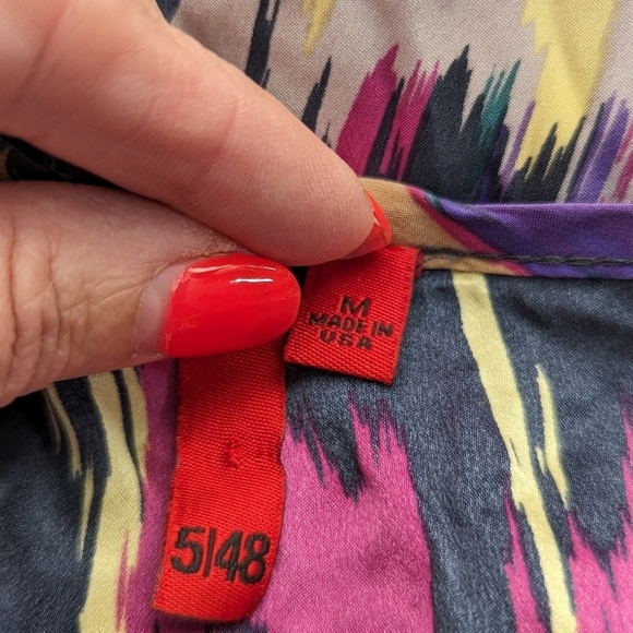 Women's SILK Cap Sleeve Multicolor Abstract Party Blouson Mini Dress Size M - Picture 9 of 15